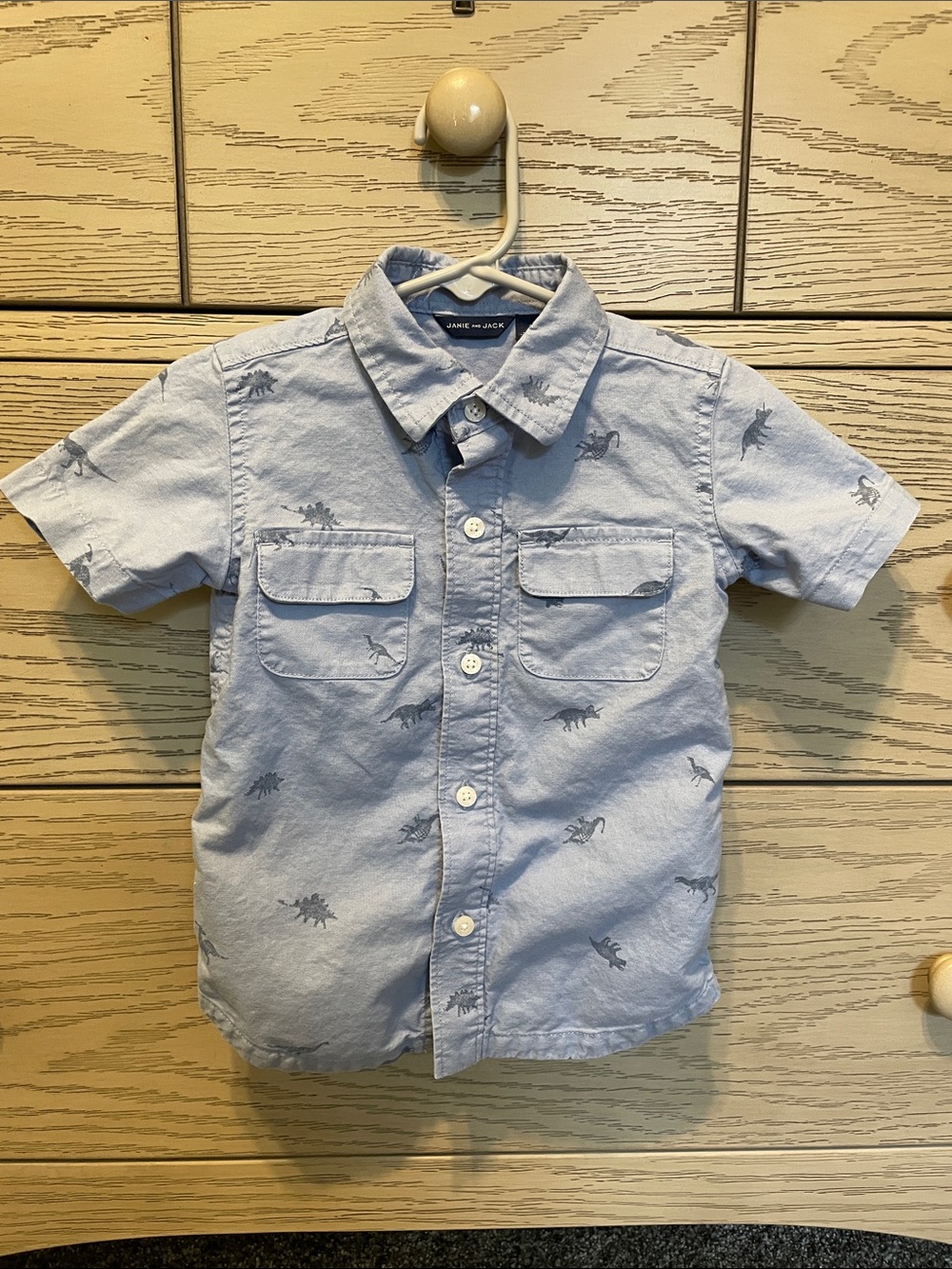 Janie and Jack Light Blue Dino Button-Up Shirt